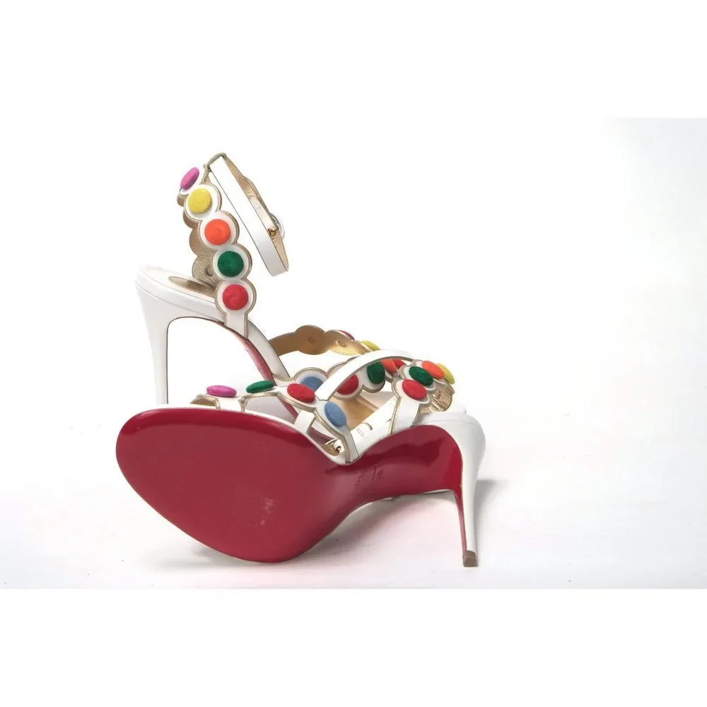Christian Louboutin White Multicolor Spot Design High Heels Shoes Sandal - Picture 7 of 10